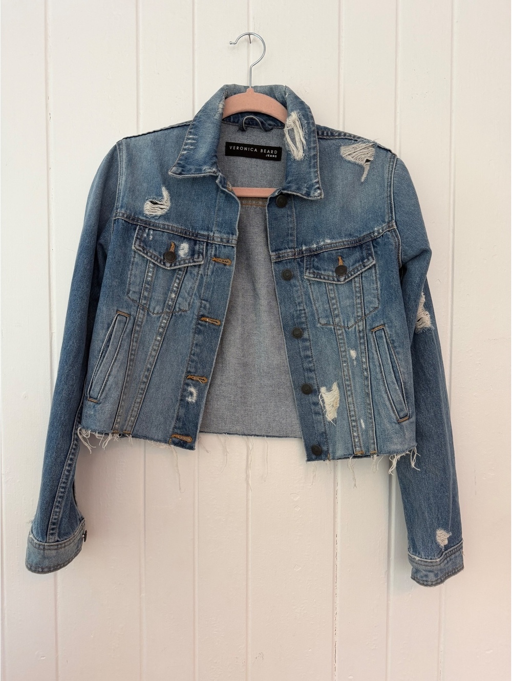Veronica Beard Distressed Denim Jacket XS Made in USA
